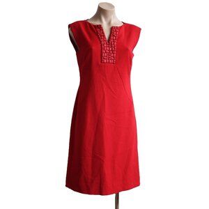 TAHARI Arthur S. Levine Dress Size 2 Red V neck Embellished Neckline